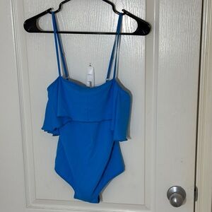 Free People Movement Ruffle Bright Blue Cami Bodysuit - M/L - NWOT